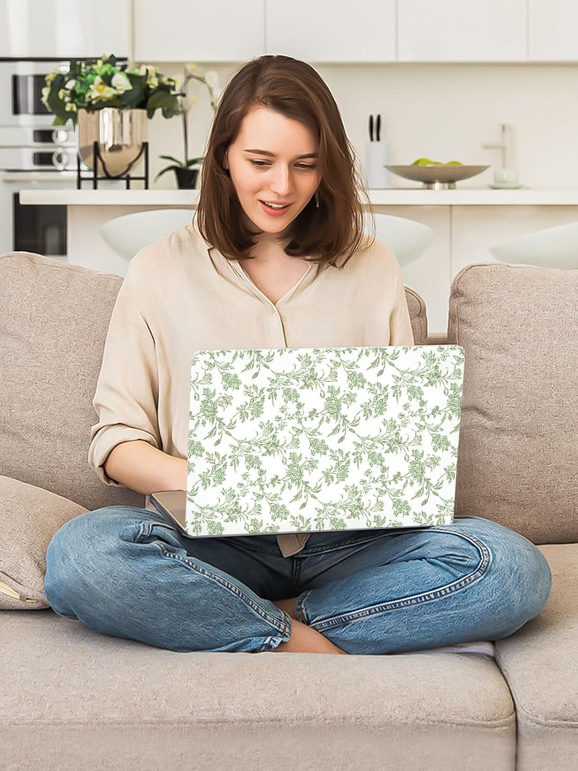 Seorsok Compatible with MacBook Air 13 Inch Case 2022 2021 2020-2018 Release A1932 A2179 M1 A2337 Touch ID,Elegant Sage Green Flower Plastic Hard Shell Case with Keyboard Cover,Blooming Floral - Image 7