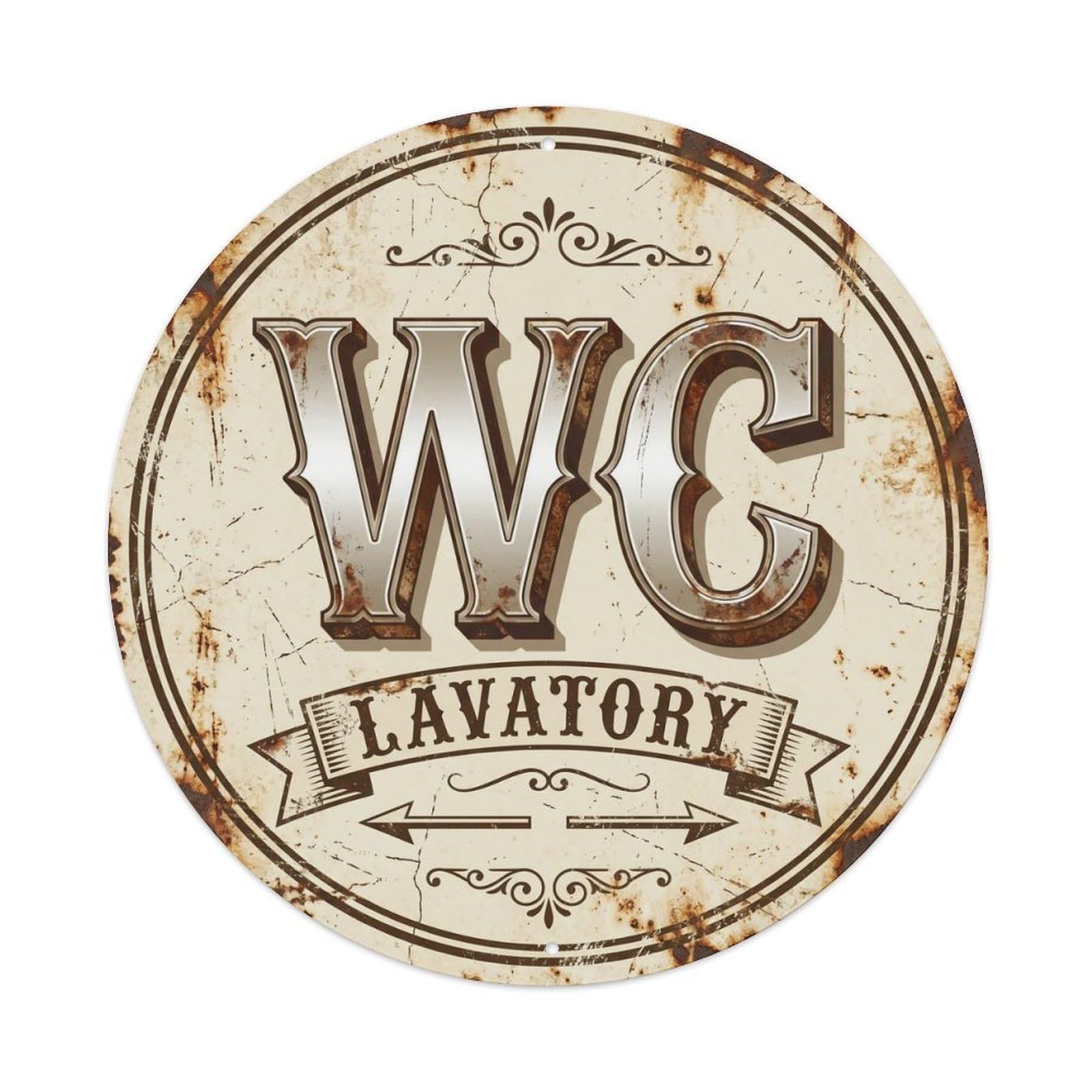 Toilet （WC） Vintage Emblem Metal Tin Sign Plaque Wall Decor for Cafe, Club Bar, Office, Home Garden Round Metal Poster 8x8Inch