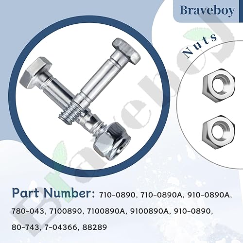 Miniatura 7 de Paquete de 12 pasadores de cizalla 710-0890 con tuercas compatibles con MTD Craftsman Cub Cadet Troy Bilt quitanieves 910-0890A 7100890 9100890 -