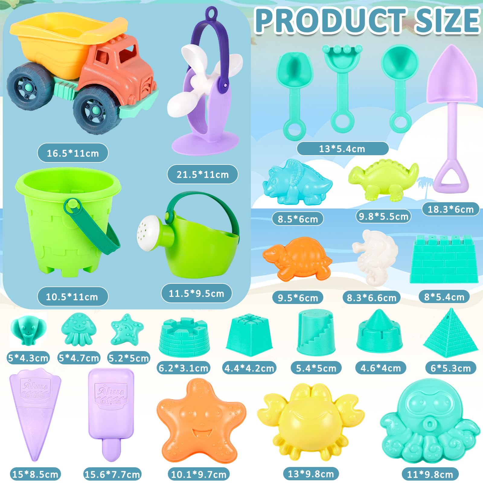 FAMKEEP Jouet de Plage 26 Pièces,Kit de Jeu de Plage Enfant avec Sac en Filet pour Enfants avec Seau Plage,Pelles,Râteaux,Arrosoir Jouet de Sable Enfant pour Bac a Sable Intérieur Extérieur