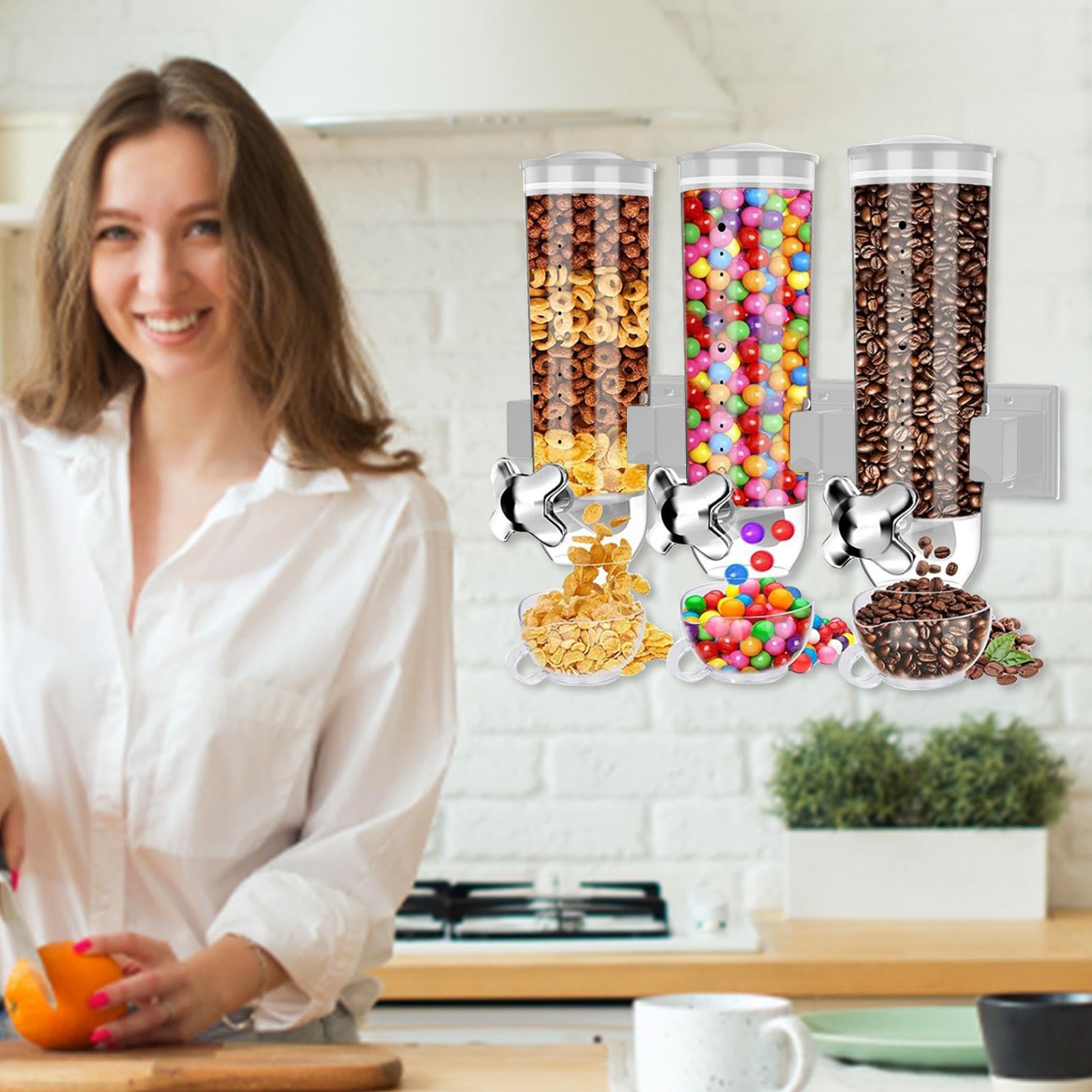 Dispenser per snack – Dispenser per alimenti secchi in ABS | Dispenser per cereali da 5,4 l, dispenser per snack, supporto da parete, contenitore ermetico trasparente