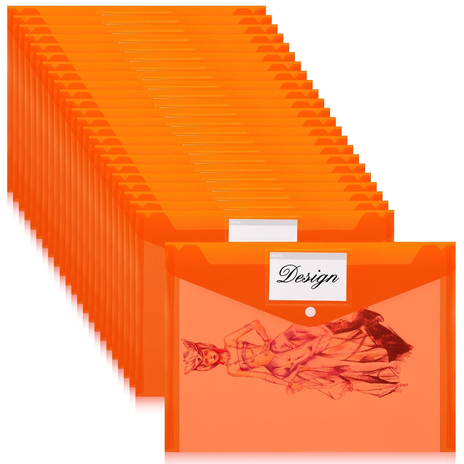 Lincia Plastic Envelopes A4 Size Poly Envelopes File Folders Work Document Holder Office Paper Plastic File Organizer with Label Pocket Snap Button