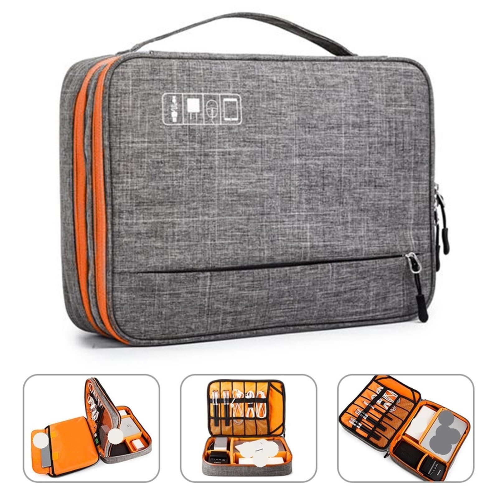 Borsa Organizer Cavi Borsa for accessori elettronici a doppio strato, con scomparti separati, strisce staccabili, custodia organizer portatile for dischi rigidi e cavi(Gray)