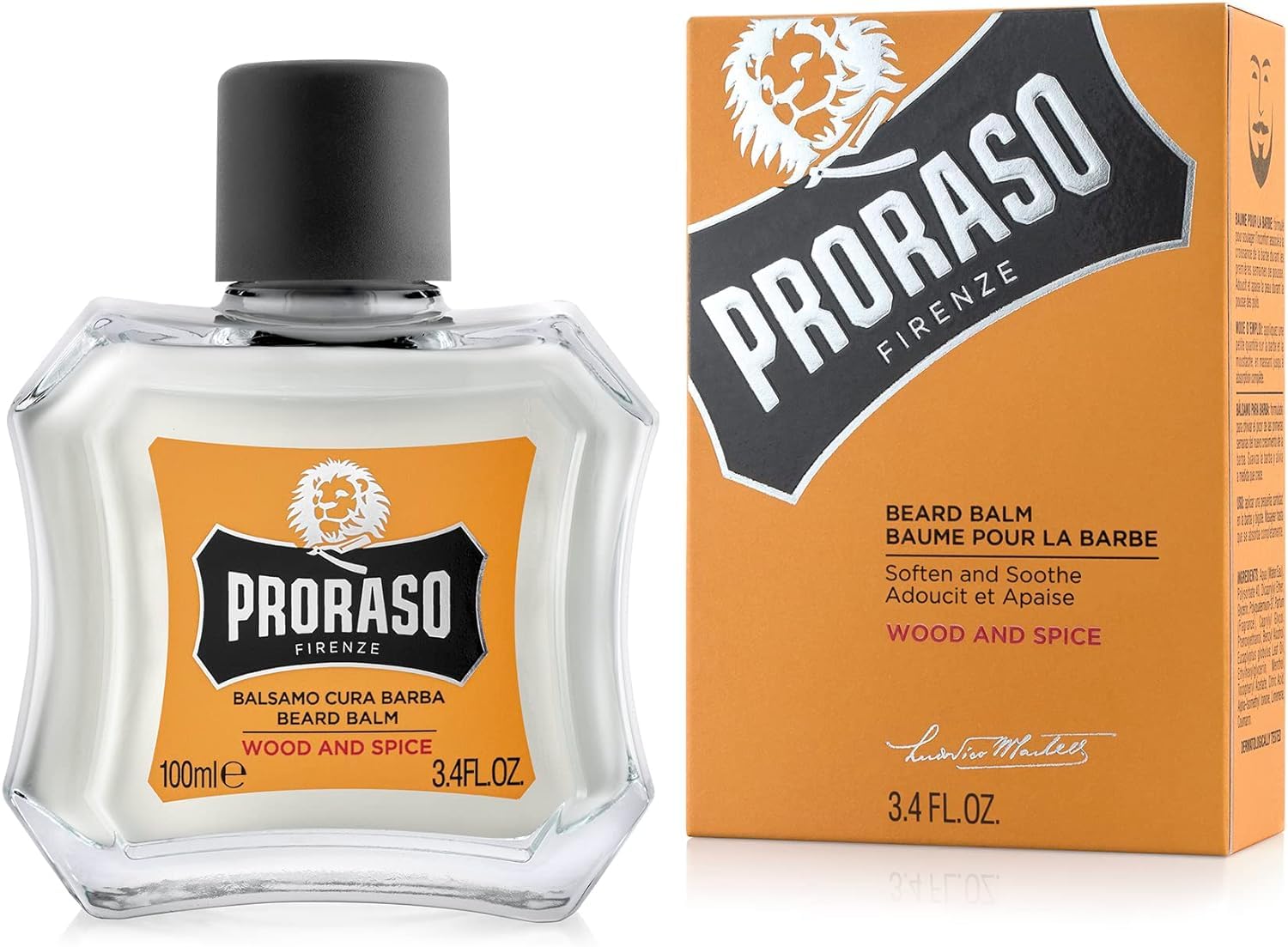 Proraso Bálsamo barba, Wood and Spice, 100 ml, bálsamo barba hombre suavizante anti irritaciones, bálsamo para cuidado facial hombre de acción profunda
