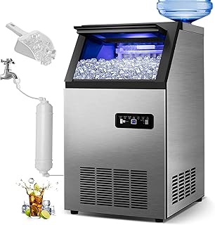 Commercial Ice Maker Machine 120Lbs/24H with 35Lbs Ice Capacity, 45Pcs Clear Ice Cubes Ready in 11-20Mins, Stainless Steel Under Counter Freestanding Large Ice Machine, 2 Water Inlet Modes