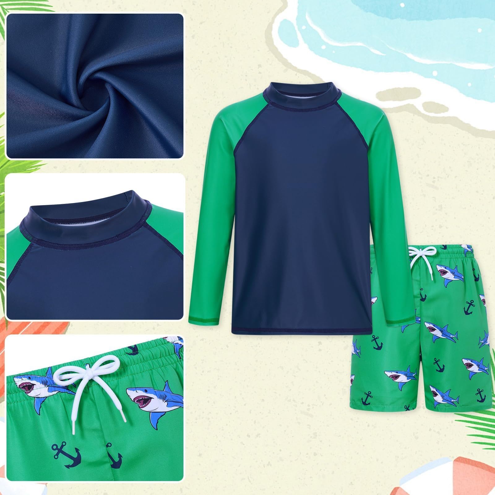 Kids4ever Set Costumi da Bagno da Bambino Protezione UV Asciugatura Rapida Costume da Bagno in 2 Pezzi a Maniche Lunghe Pantaloncini 4-12 Anni