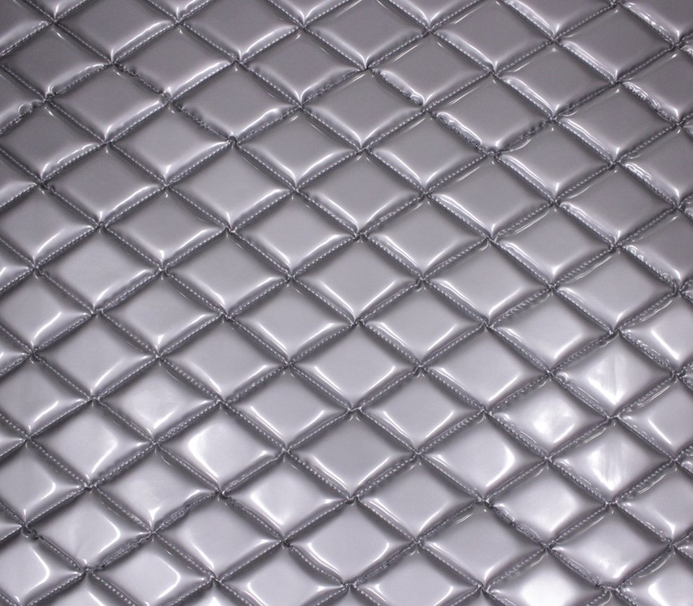 Vinyl Quilted Foam Fabric with 3/8" Foam Backing Upholstery / 52" Wide/Sold by The Yard/FABRIC EMPIRE (Glossy Silver, Diamond 2" x 3")