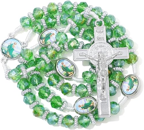 KOMI Rosario de cuentas católicas para mujer, rosario de acero inoxidable, rosario con aroma de rosa, collar de rosario de cristales, regalos