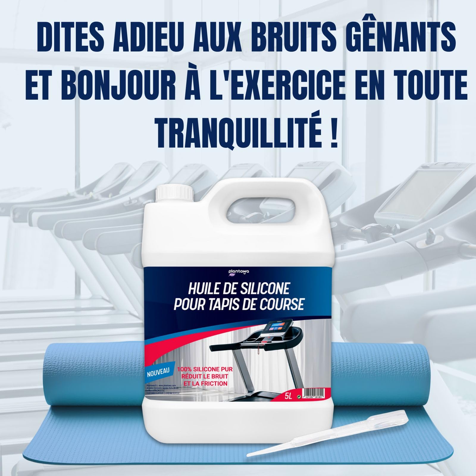 Plantawa Huile de Silicone pour Tapis de Marche 5L | Réduit le bruit et la friction et Maximise la performance. 100% Pure Lubrifiant Silicone. Préserve la durabilité du tapis de course.
