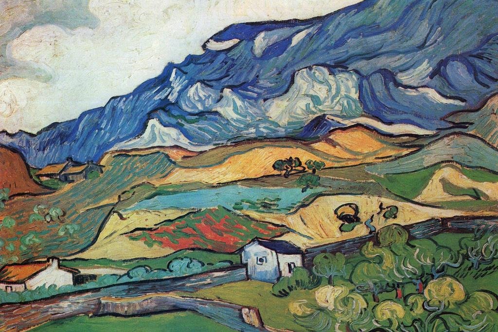 Vincent Van Gogh Les Alpilles Mountain Landscape Poster 1889 Town Near Saint Remy France Impressionist Nature Painting Cool Wall Art Print Poster 36x24