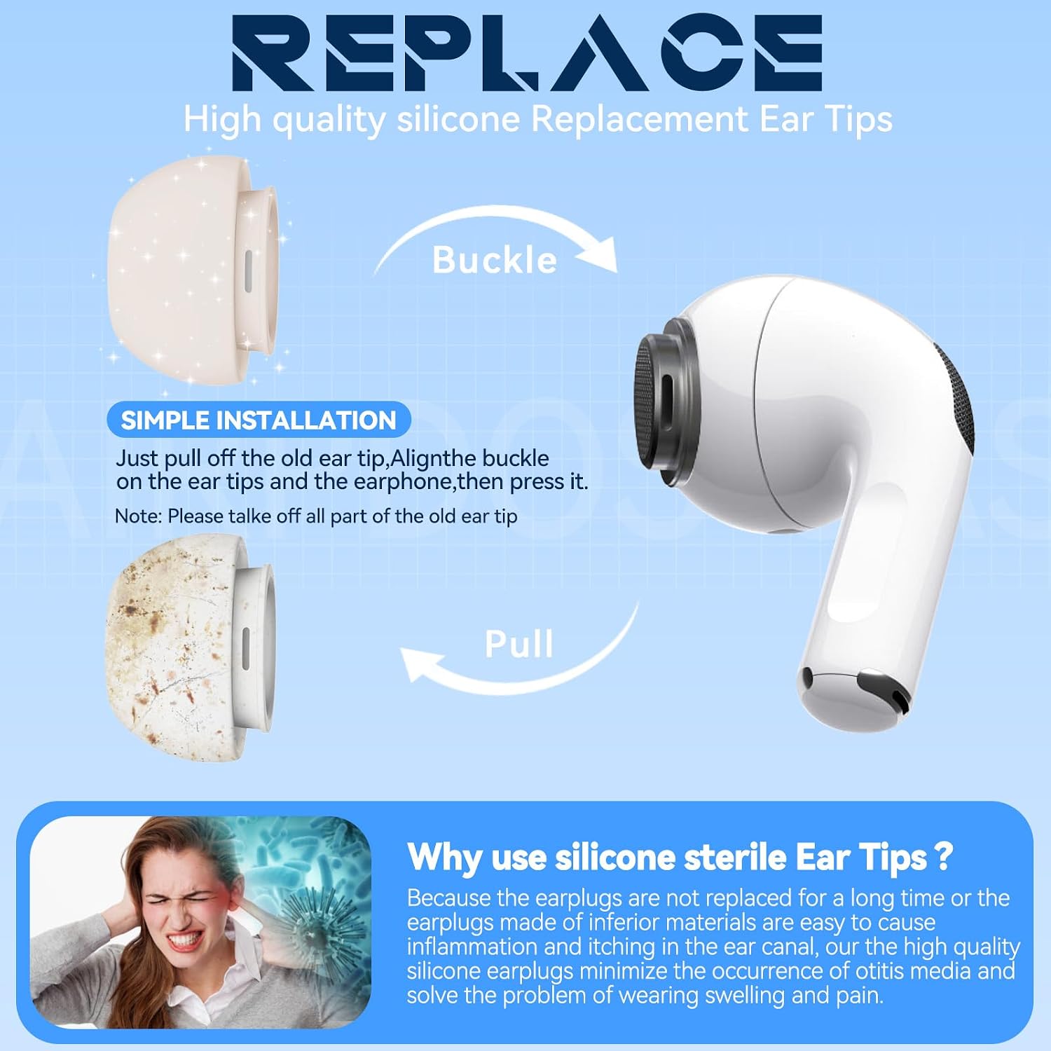  4 Pairs Replacement Ear Tips for AirPods Pro 2nd/1st (Stone) thumbnail