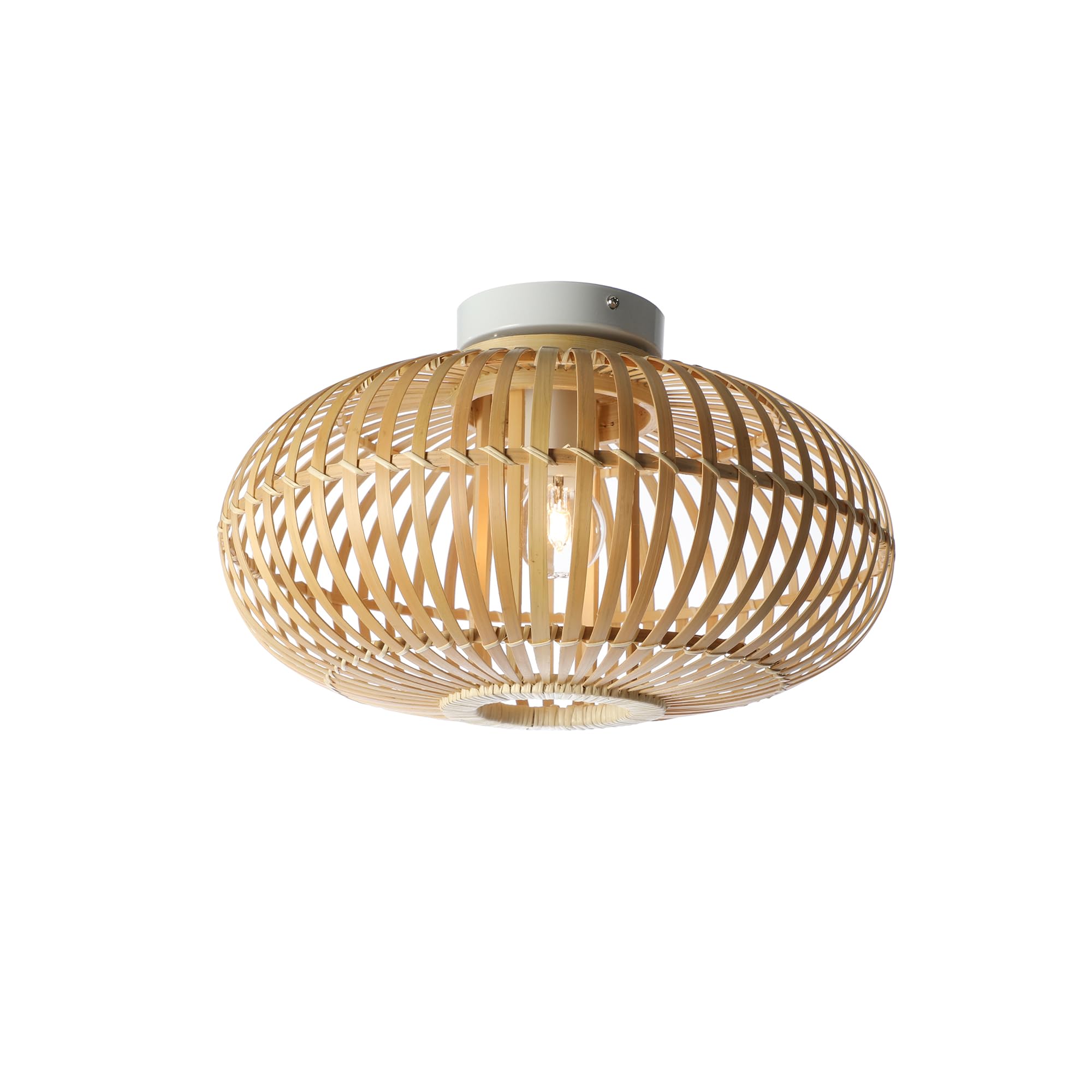 LUSSIOL - luminaire Manille, plafonnier en métal et bambou, abat-jour naturel, lampe de plafond pour salle de bain, chambre, restaurant, entrée, couloir, E27, diam. 38cm