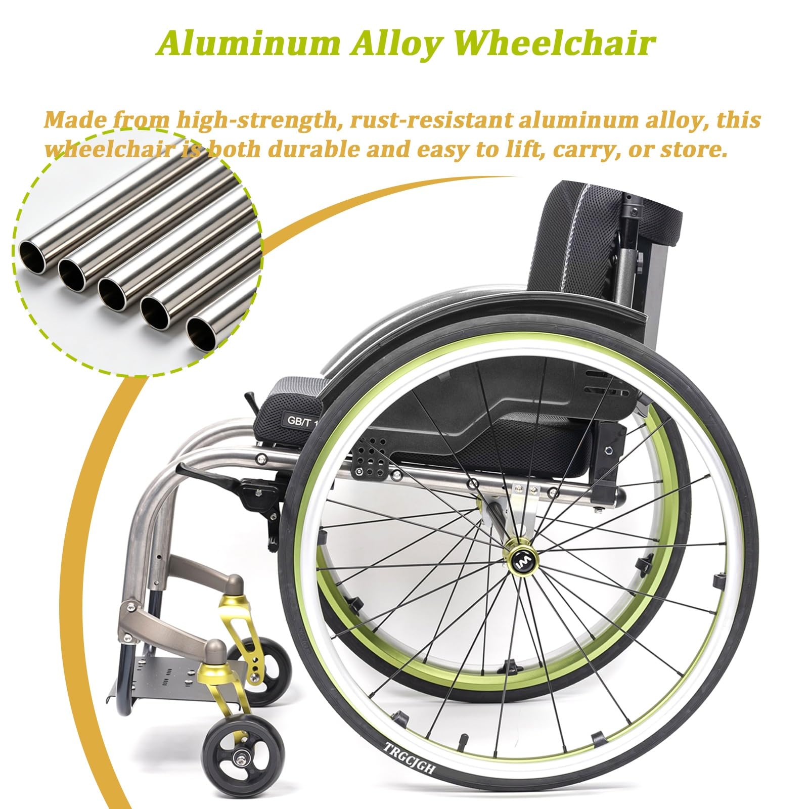 Carrozzina per Disabili Pieghevole leggera ad Autospinta, Sedia A Rotelle perSchienale diviso,Freno manuale,12KG(Green,15.7in Seat Width)