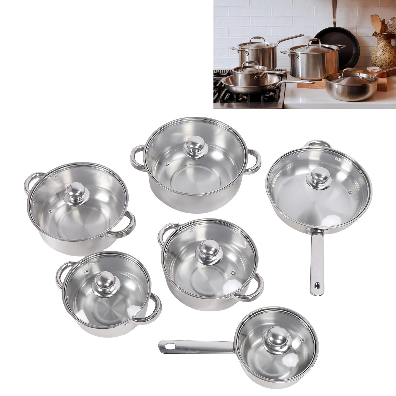 Set di pentole in acciaio inossidabile da 6 pezzi con coperchi anche per riscaldare pentole e padelle ispessite per la