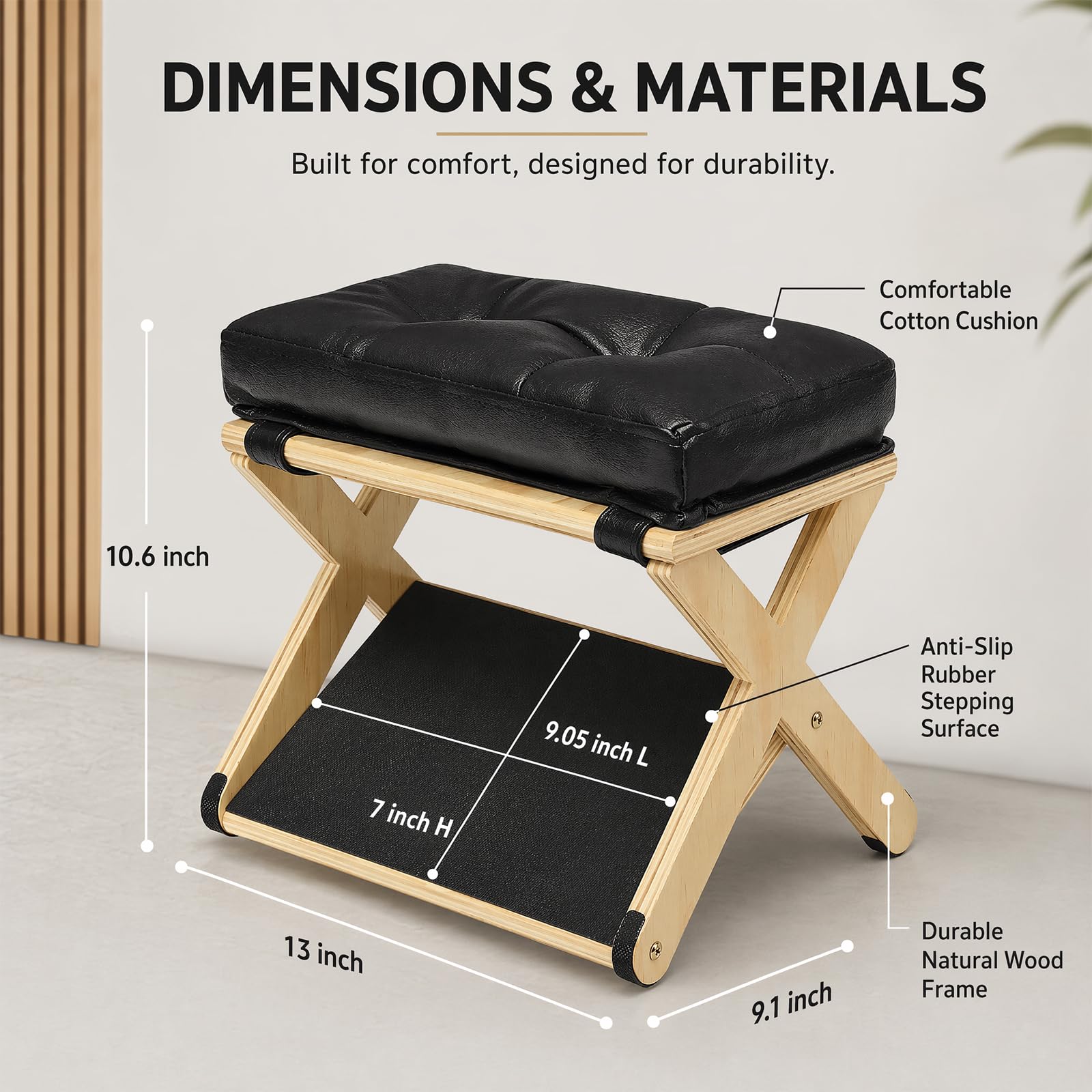 Poggiapiedi Ergonomico Legno 2in1 Pieghevole, Regolabile Altezza Angolo con Cuscino Rilassante, Salvaspazio per Ufficio Scrivania Soggiorno Camera