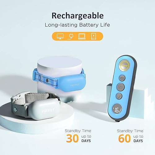 Miniatura 10 de PATPET Collar de choque para perros pequeños, medianos y grandes (10-90 libras), 2 paquetes, recargable IPX7 impermeable, collar de entrenamiento