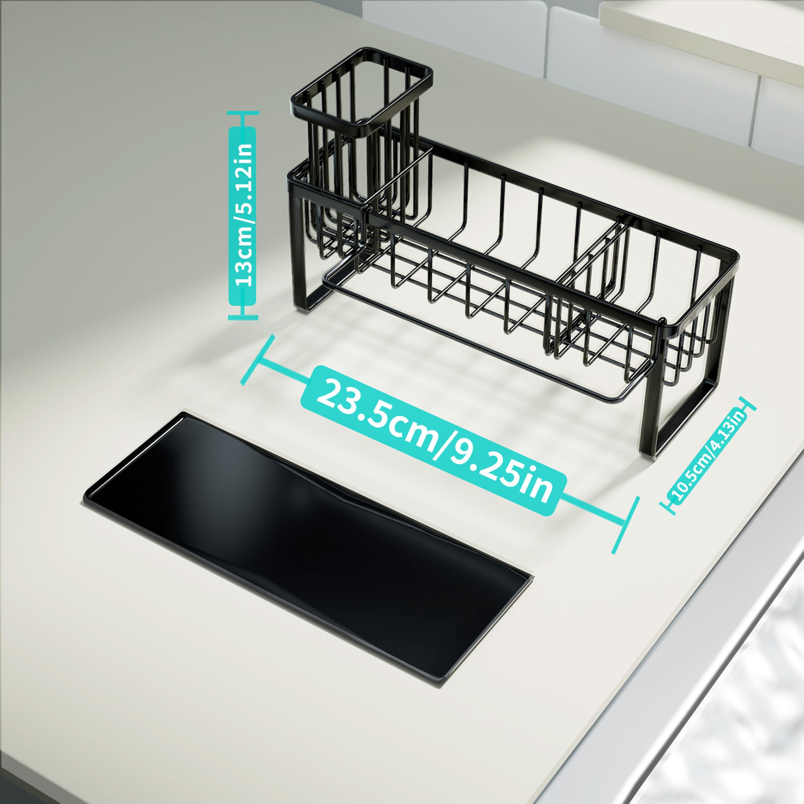 HapiRm Sponge Holder for Kitchen Sink - Self Draining Sink Caddy for Sponge, Black, with Dishcloth Holder - Image 6