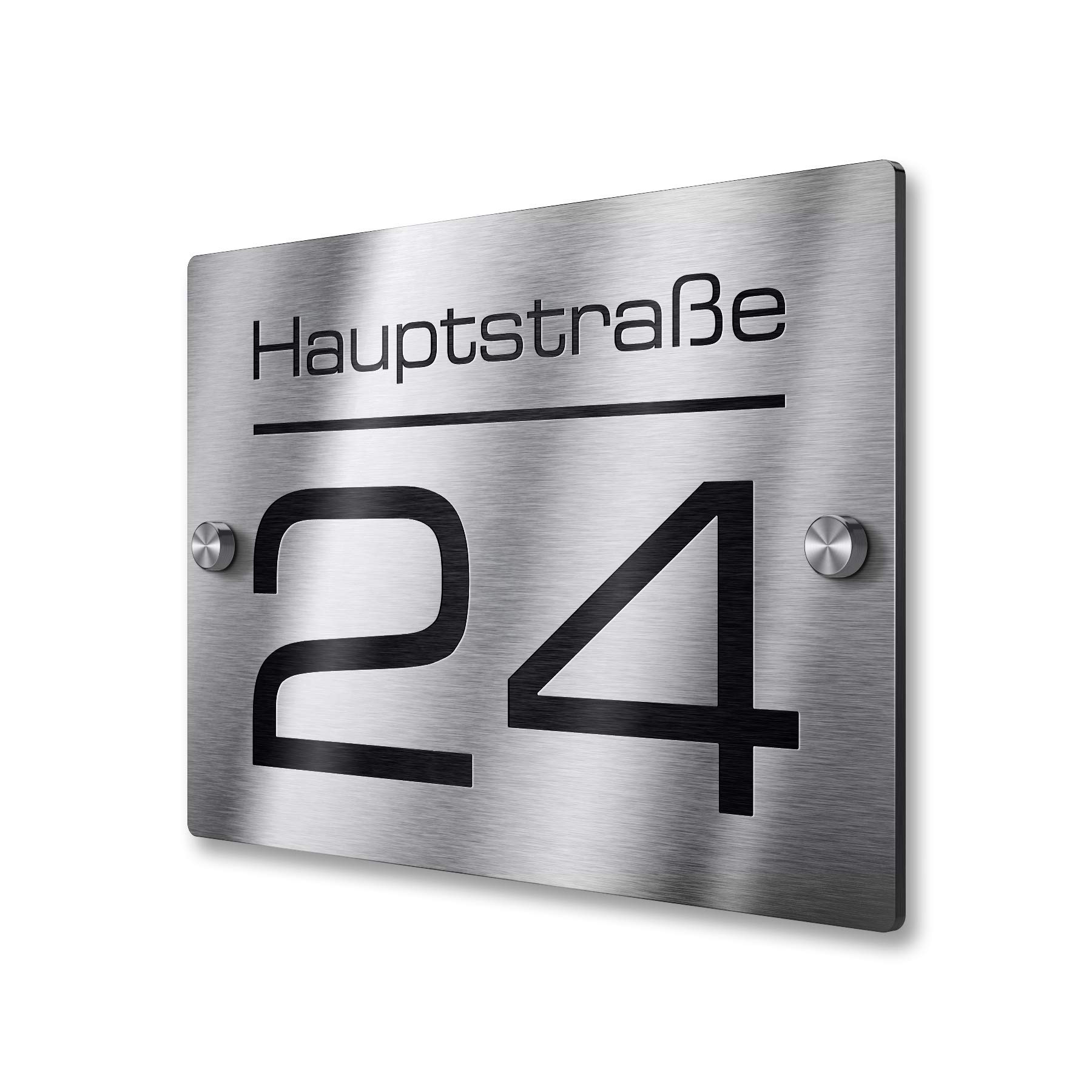 Metzler placa de número de casa de acero inoxidable – Placa con nombre de calle, nombre y número personalizados – Acero inoxidable V2A – Resistente a los rayos UV – Tamaño: 380 x 264 mm