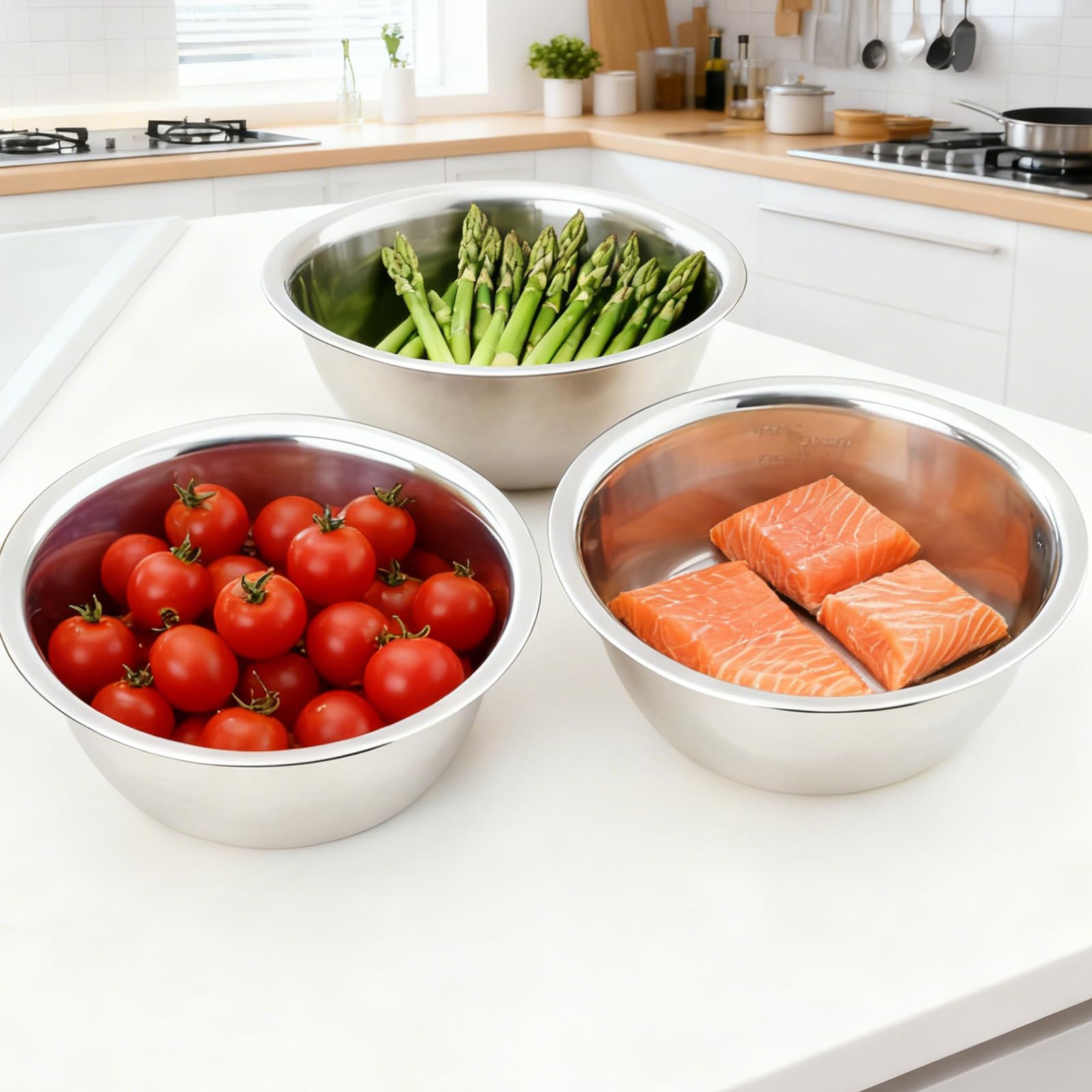 Lot De 5 Cul De Poule Inox: Saladiers En Acier Inoxydable En 5 Tailles, Bol Inox Cuisine Bowl De Mélange, Empilables Et Lavables Au Lave-Vaisselle Idéal Pour La Cuisine, Pâtisserie Et Stockage