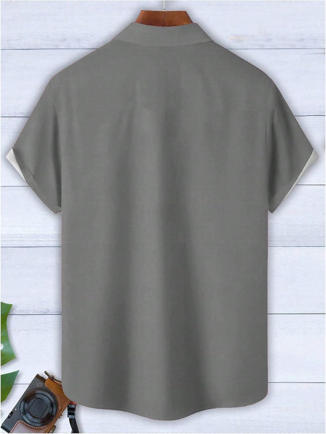 WDIRARA Men's Big and Tall Striped Crochet Button Down Shirt Half Sleeve Collared Knit Tops Grey 5X-Large - Image 3