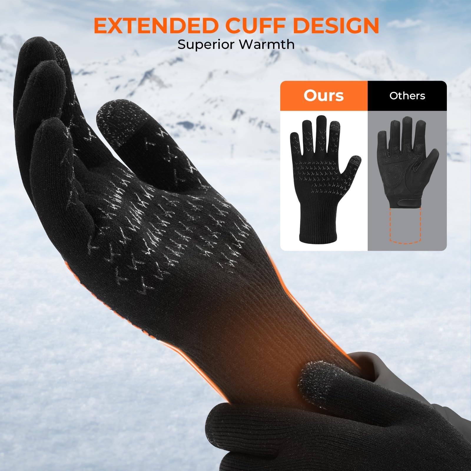 KastKing HydroFlex Waterproof Fishing Gloves, Touchscreen Compatible, Non-Slip Palm, 4-Way Stretch, Extended Cuff for Winter & Ice Fishing, Kayak, Boating, Unisex