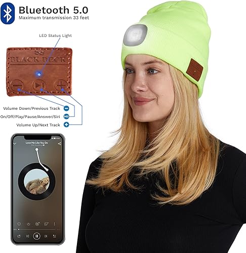 Miniatura 4 de BLACK DECK Gorro unisex LED Bluetooth Faro LED y auriculares estéreo inalámbricos compatibles con todos los dispositivos Bluetooth