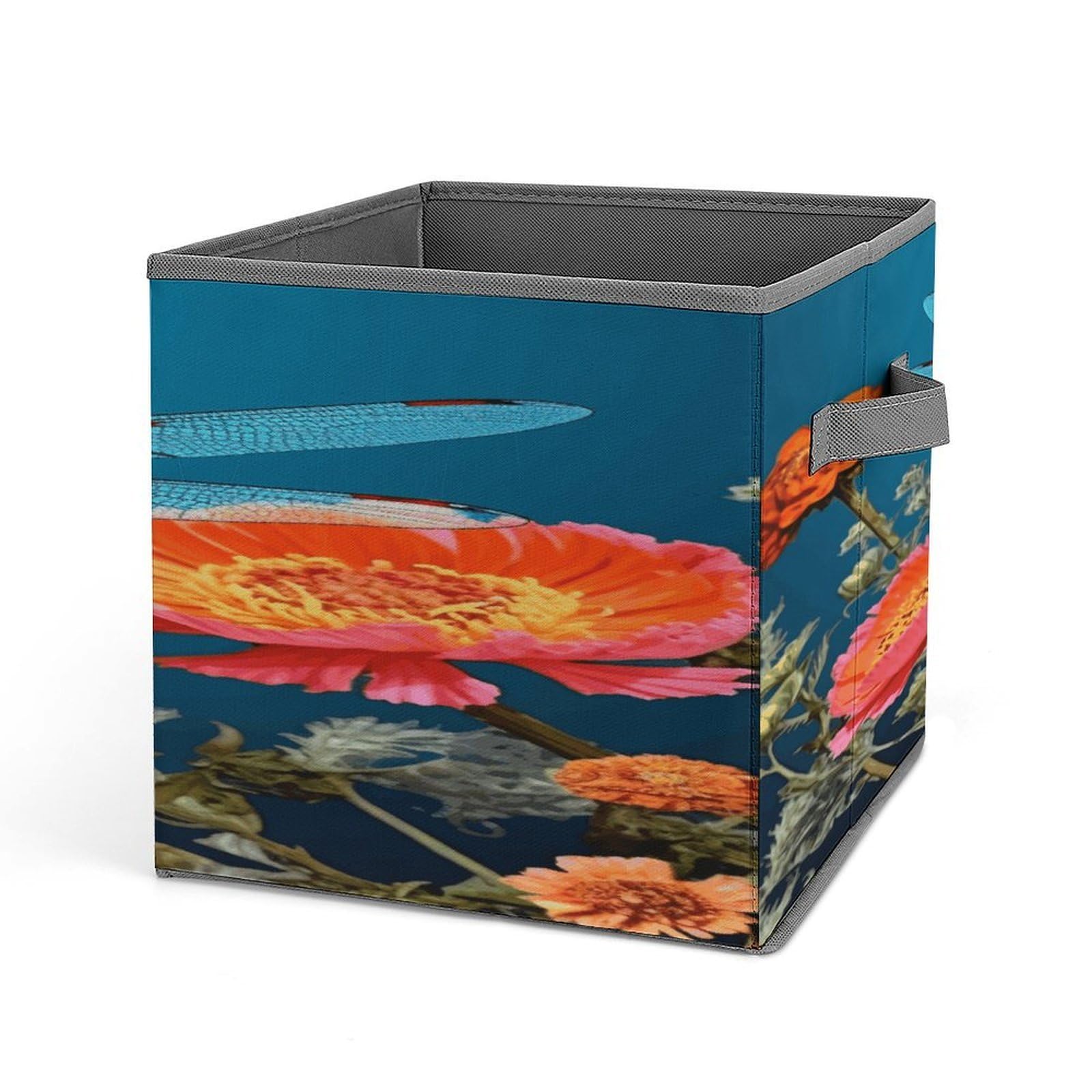 Fodpand Style Dragonfly And Flower Storage Cubes Foldable Decorative Fabric, Storage Bins Baskets With Handles, Closet Organizers And Storage For Home, Office,Closet, Clothes