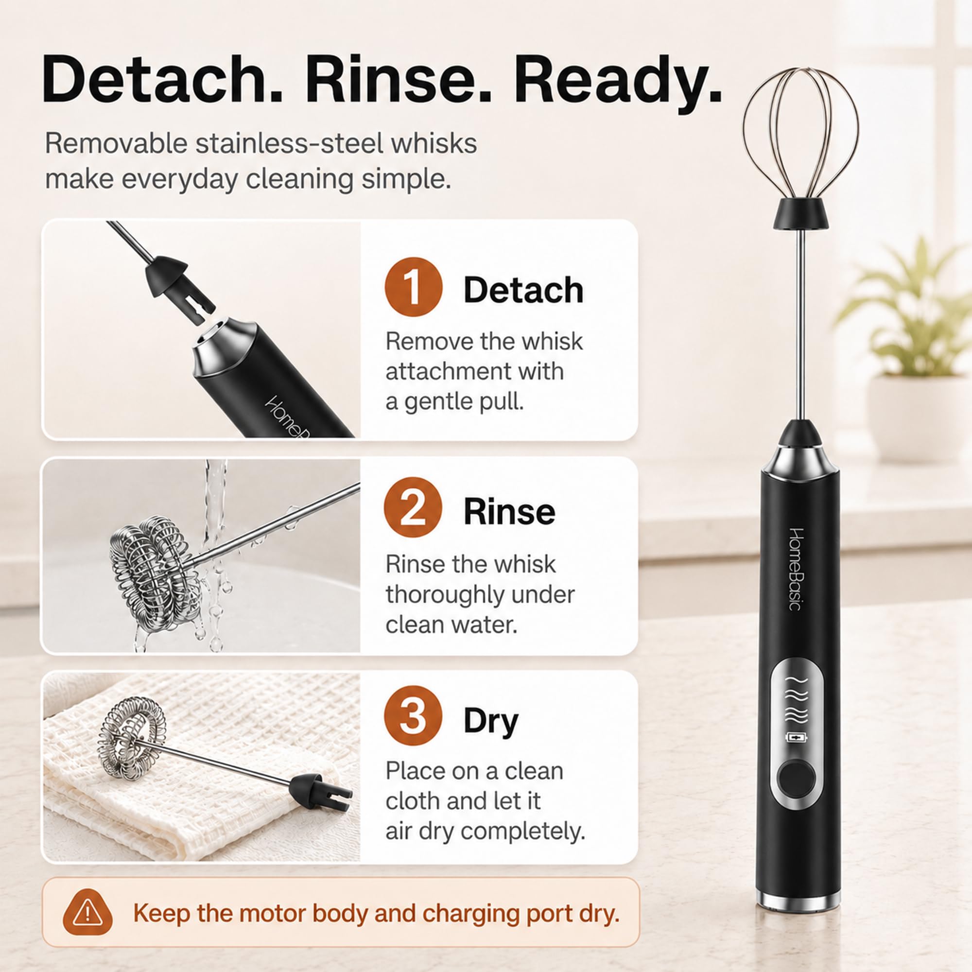 HOMEBASIC Milk Frother - 3 Speeds, Dual Whisks -9