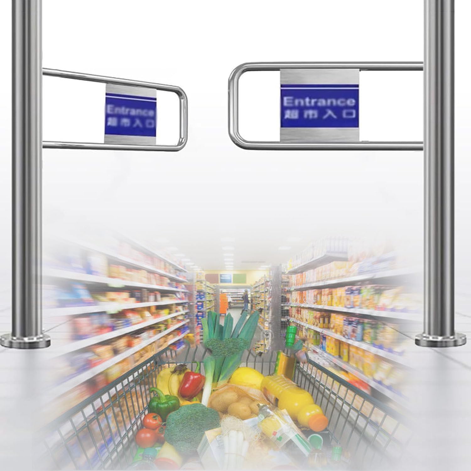 Portail battant automatique de contrôle d'accès pour supermarchés à fort trafic