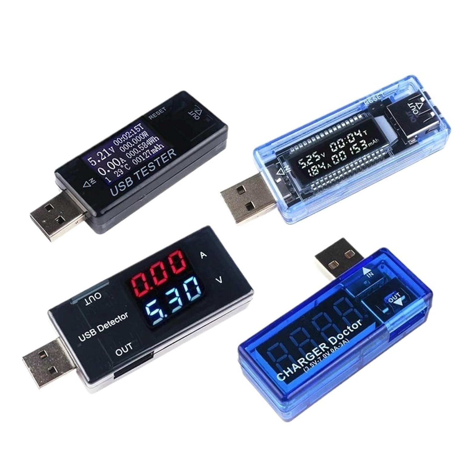 USB Voltmeter Ammeter Current Voltage Tester LCD Digital Display Power Battery Capacity Tester Measurement USB Charge Indicator(8 in 1)