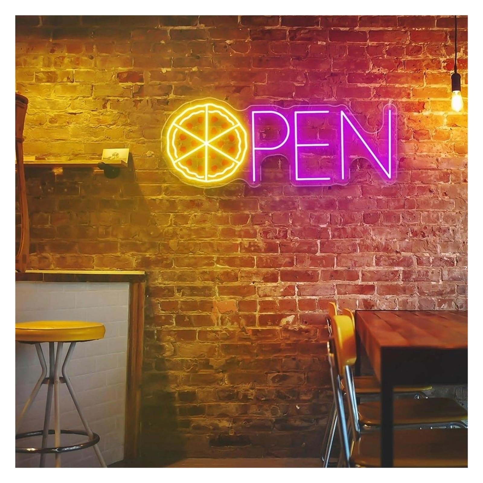 SHOUXI Sign Lamp Pizza Open Neon Sign Pizza Shop Decor Wall Art Neon Light Italian Food Store Restaurant Decoration(E,90X33CM)