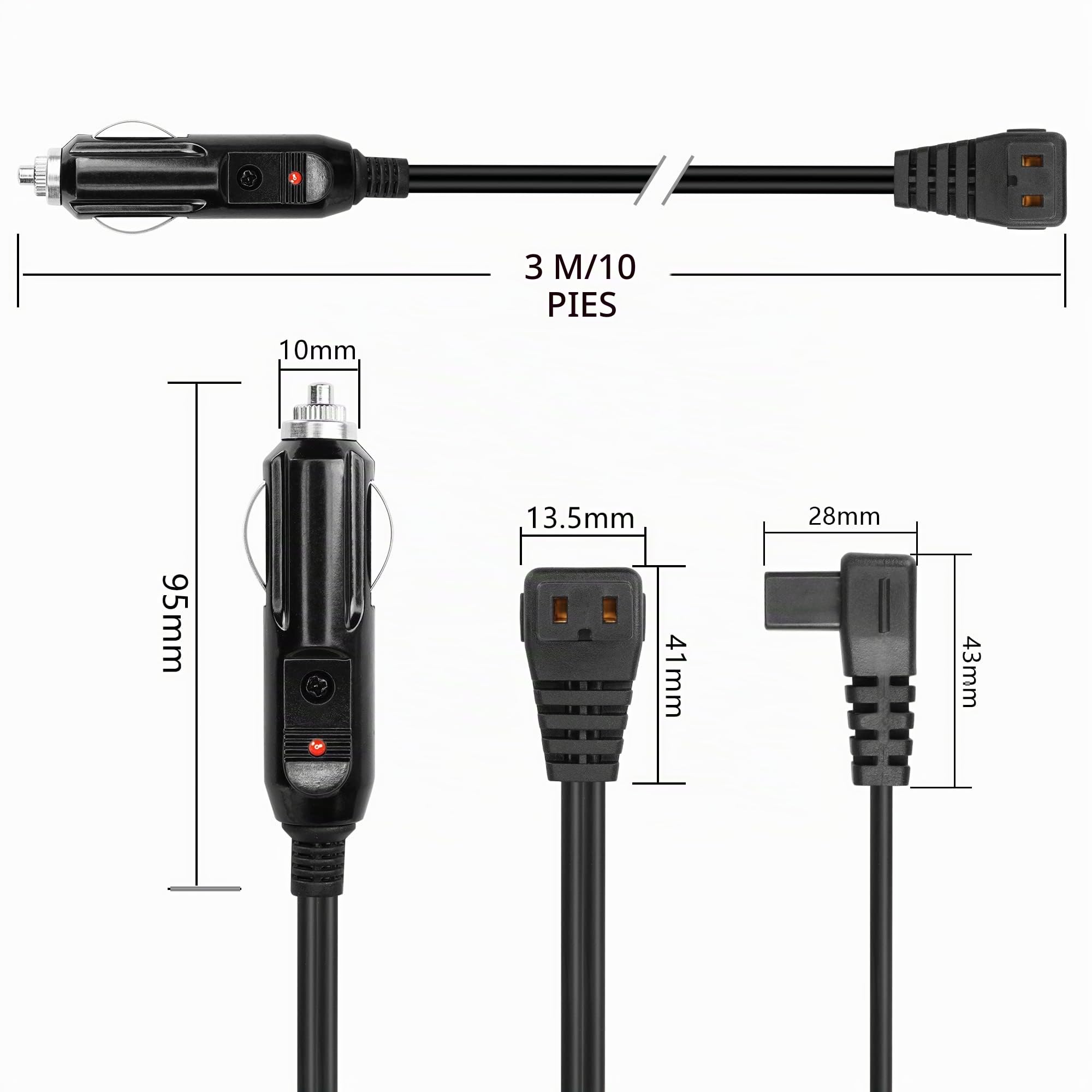 Cable de alimentación del refrigerador de 12V, Cable de Cambio de Enchufe del Encendedor de Cigarrillos del Coche al refrigerador, para el refrigerador portátil del Coche (3M/10ft)