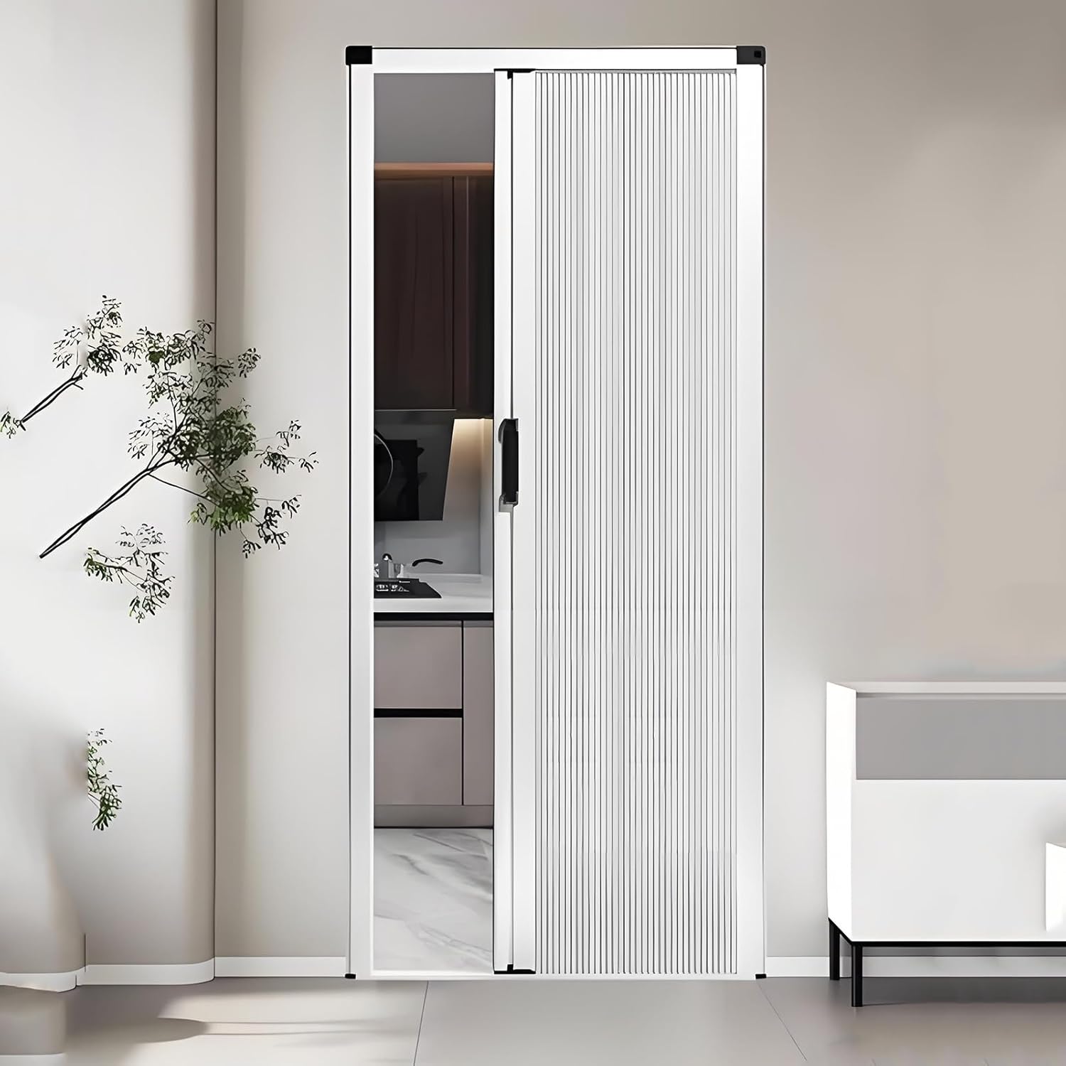 Interior Folding Retractable Doors 30x72in, White Aluminum Accordion Sliding Door, No Drilling Low Track Waterproof Partition for Closet Bedroom Balcony Kitchen Attics