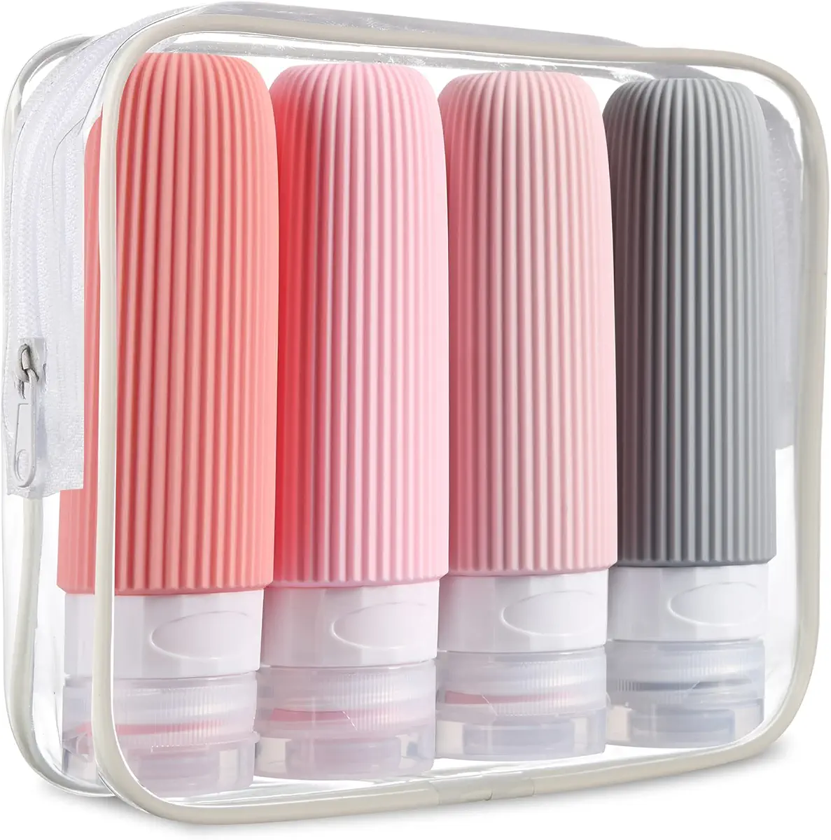 Mrsdry Travel Bottles for Toiletries, Tsa Approved 3oz Portable Travel Bottles, BPA Free Leak Proof Squeezable Silicone Travel Size Containers, Travel Accessories with Clear Toiletry Bag (4 Pack)