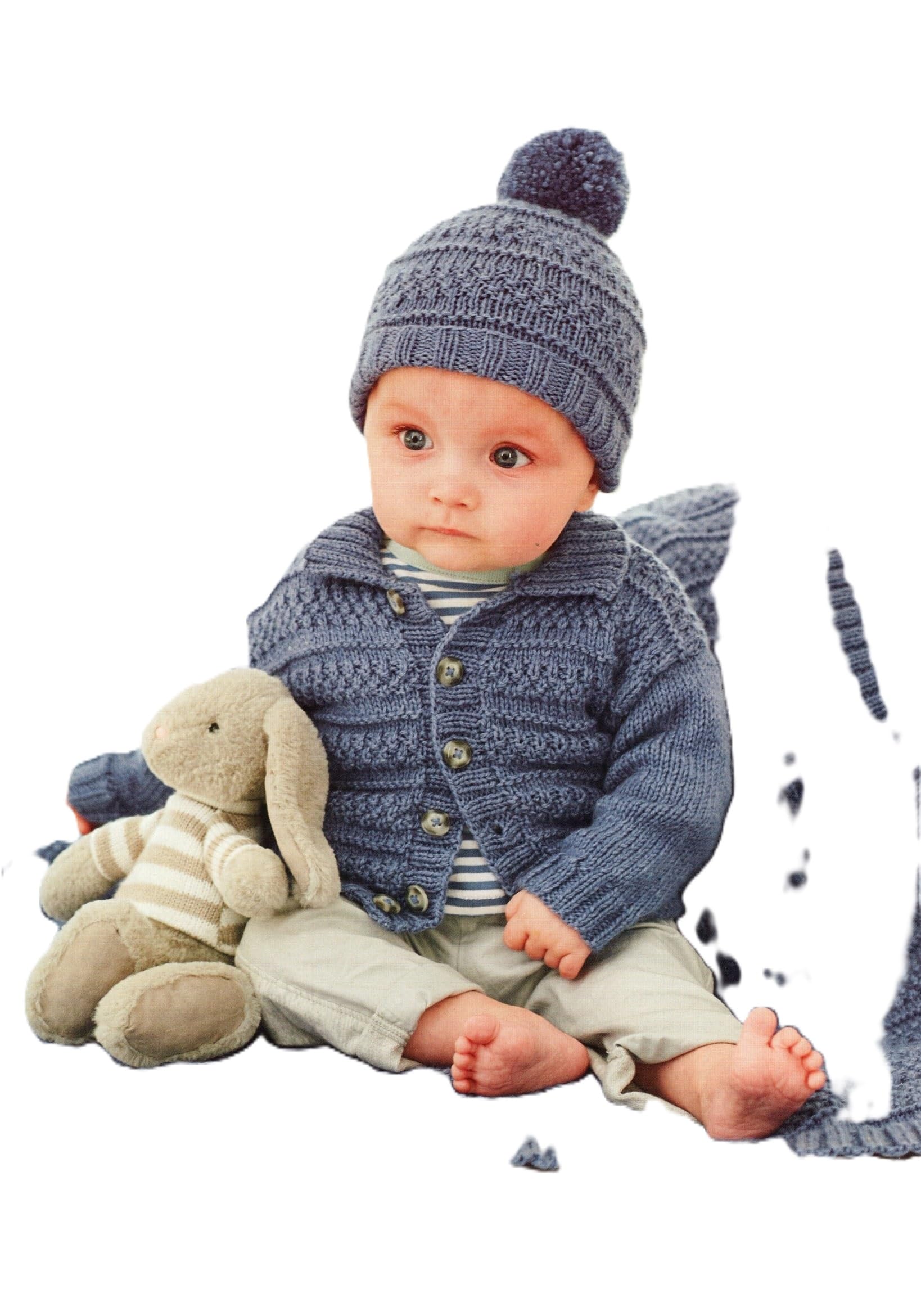 Stylecraft 9907 Baby DK Cardigan Hat Blanket Set Knitting Pattern Blue