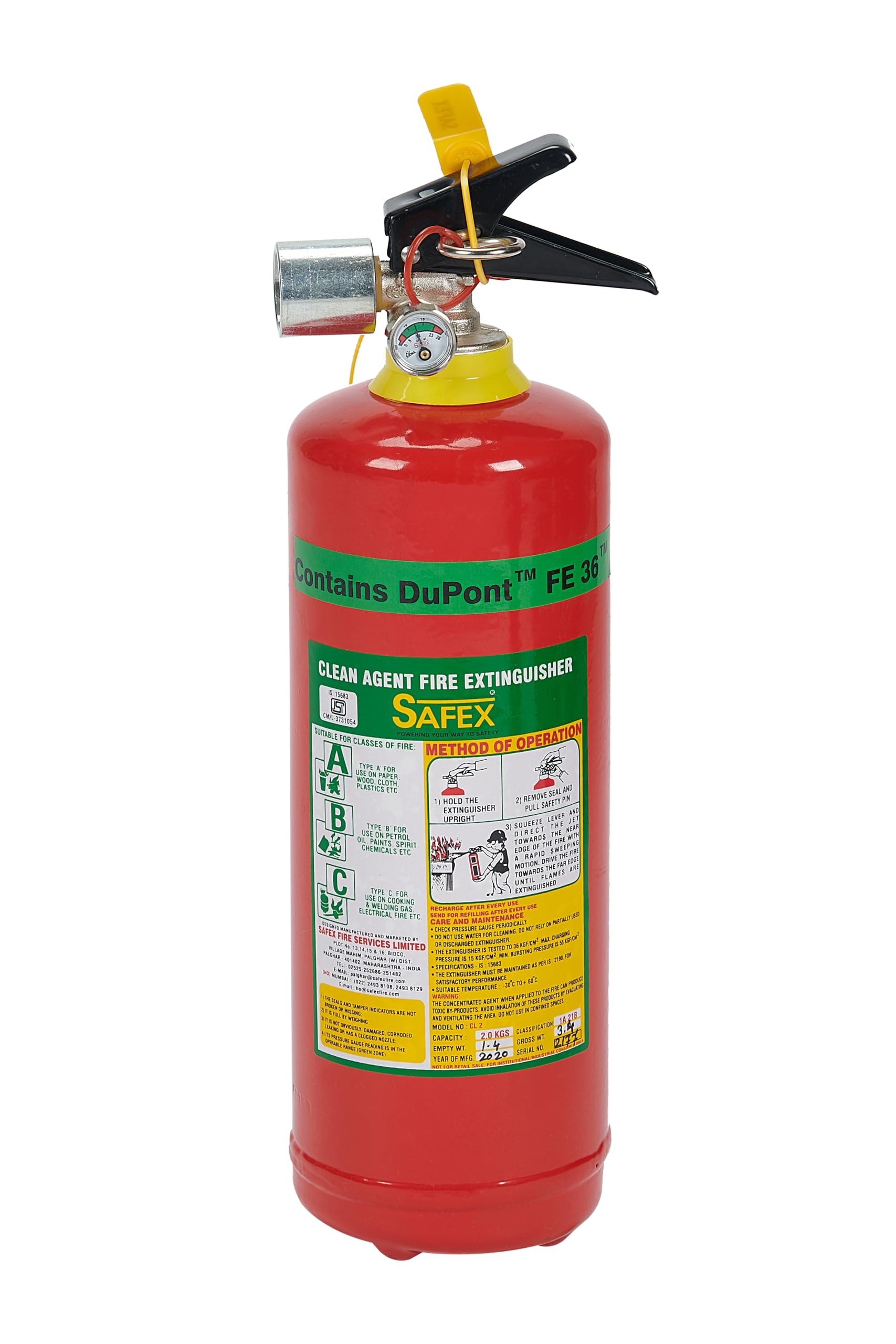 Safex Clean Agent FE-36 Fire Extinguisher | ABC Class | Residue-Free & Eco-Friendly | Portable Stored Pressure | Mild Steel Body | Ideal for Office, Server Room & Electrical Fires (2kg)-image-14