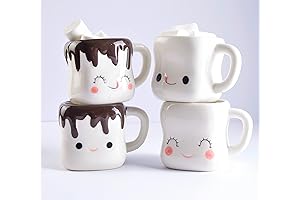 Ursa Cute Marshmallow Hot Chocolate Mug Gift Set: 2 Ceramic Cups, Perfect...