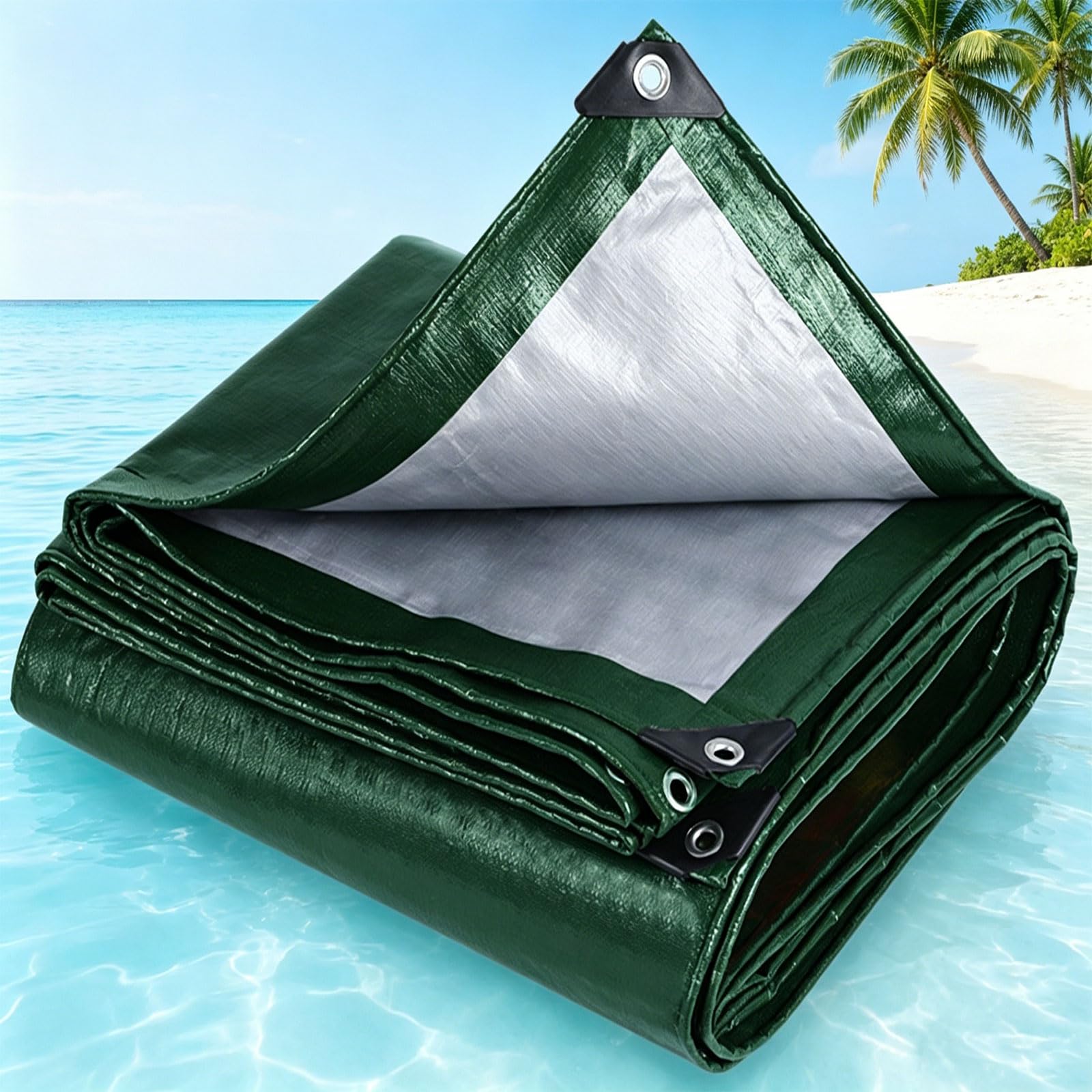 Waterproof Tarpaulin 330 x 420 cm Weatherproof Snow Dust UV Tarp Cover Reinforced Eyelets, Tear Resistant for Garden Furniture Camping, Green