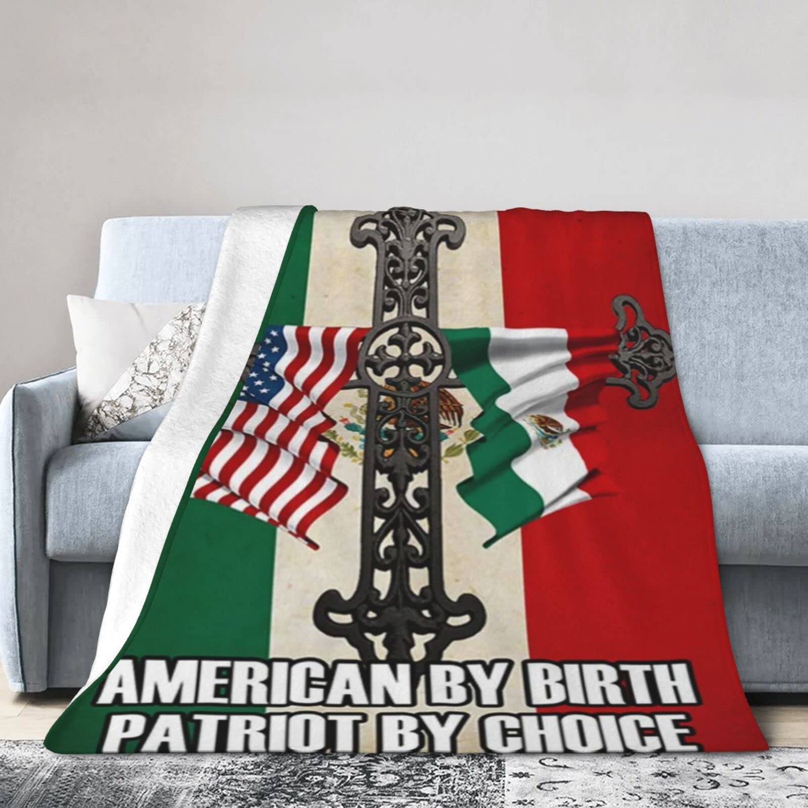 Lsjuee Christmas Flannel Fleece Blanket 50"X40" Mexican by Blood American by Birth Patriot by Choice Bed Throw Blanket Quality Ultra-Soft Travel Winter Blankets for Adult Keep Warm