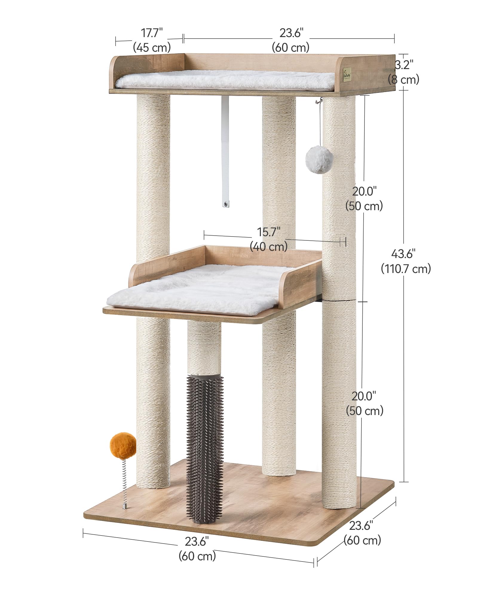 FourFurPets 43.7" Cat Tree, Modern Cat Tree Tower, Cat Tower for Indoor Cats Large Adult, Cat Condo with Scratching Post, Large Perch and Removable Pads, Greige - image 5