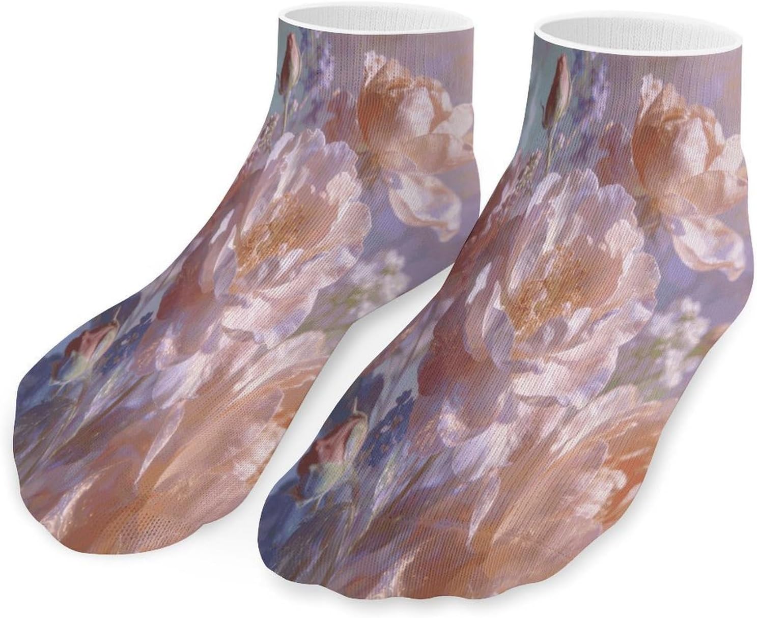 Dreamy Floral Pattern Ankle Sock,Cushioned Crew Socks Low Cut Compression Running Sock with Ankle Support for Men Women(5 Pairs)