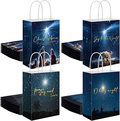 Geyoga 24 bolsas de regalo de himno religioso de Navidad con asas, bolsa de regalo de bautismo, bolsas de regalo cristianas, bolsa de papel