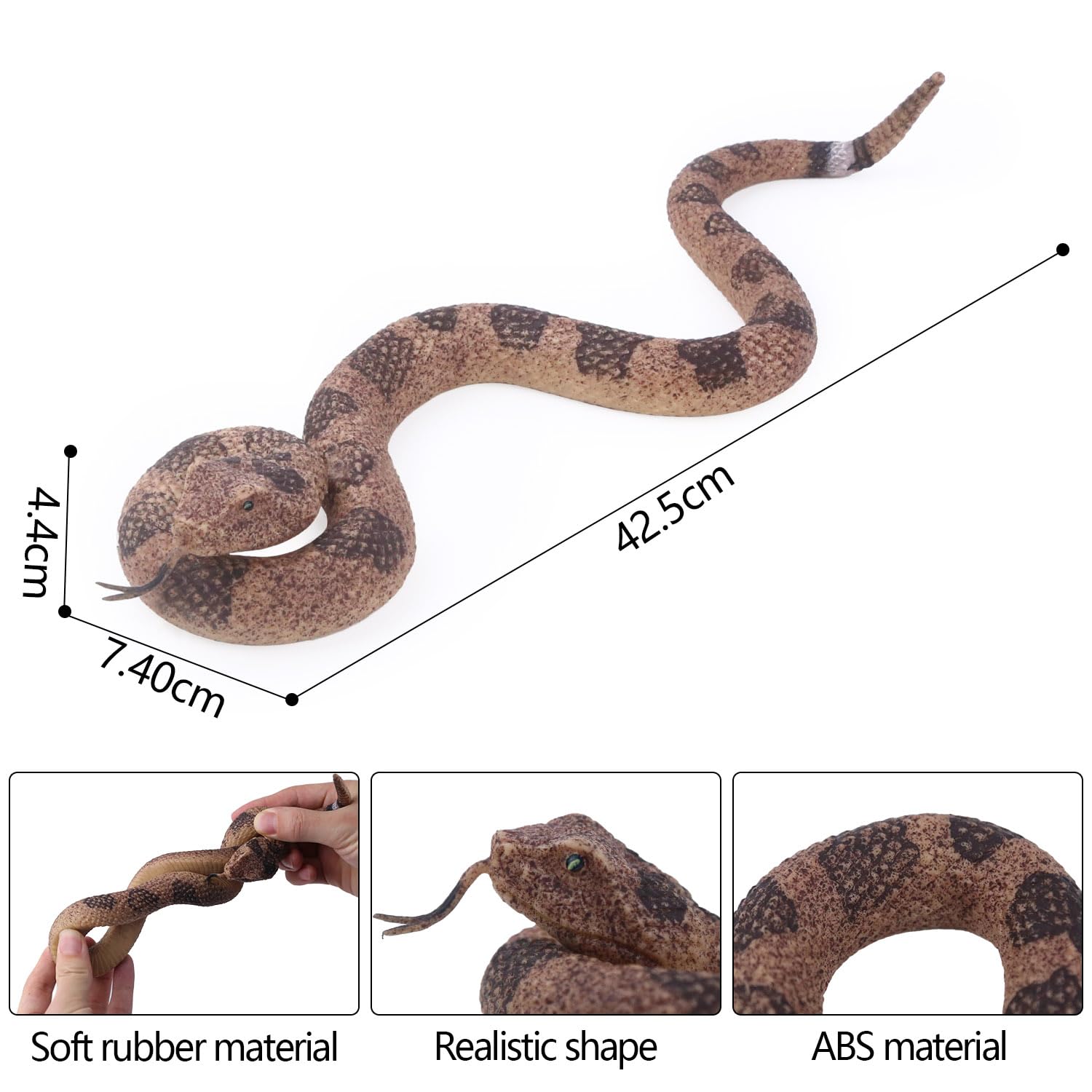 SIENON Realistic Rubber Snakes & Plastic Spider Animal Figures (Rattlesnake 2pcs), Brown With Detailed Coloring - Image 2