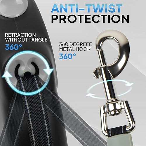 Miniatura 3 de PetiFine Correa retráctil mejorada para perros de 26 pies, resistente para perros grandes de hasta 110 libras, correa reflectante antitorsión con