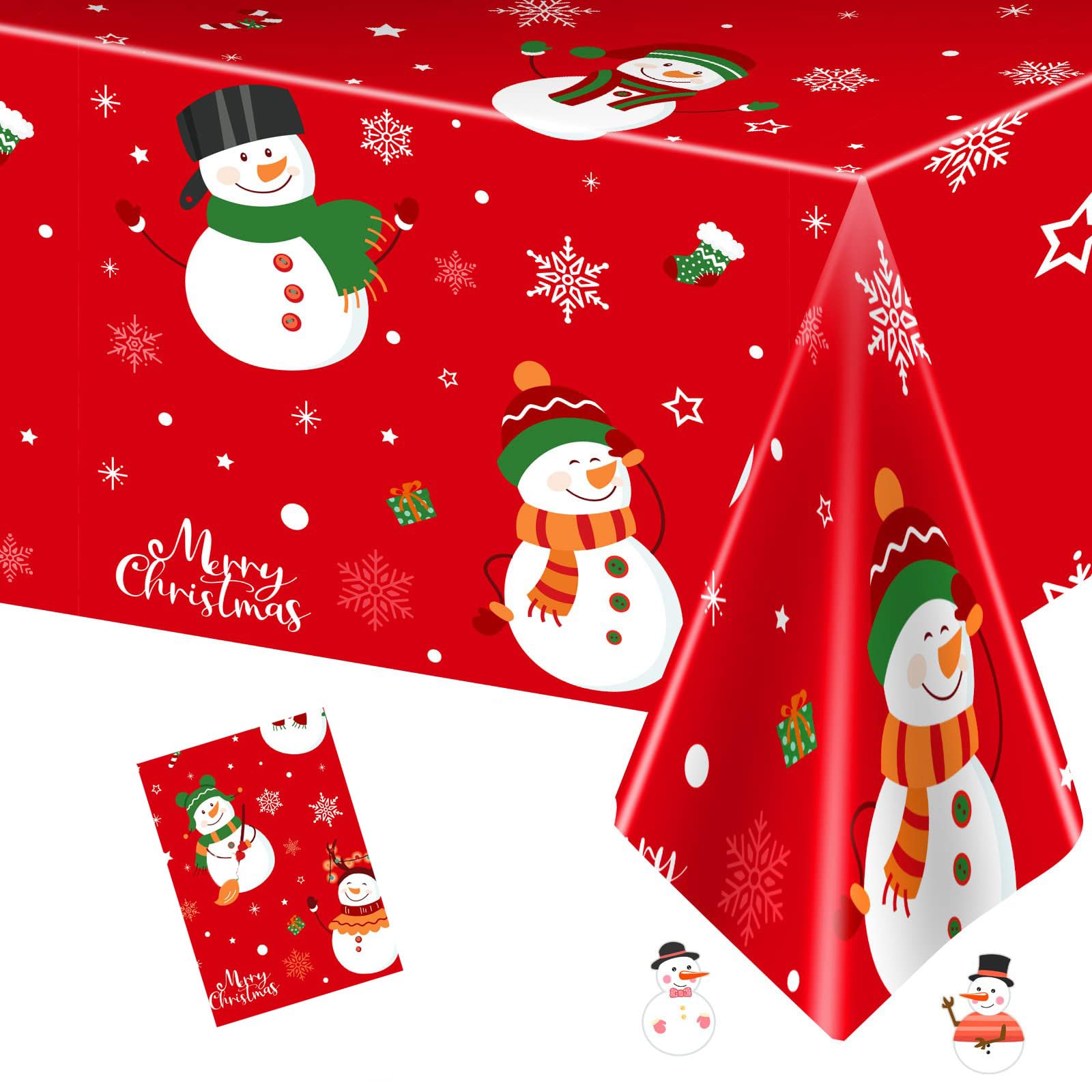 MORAINJAY Christmas Tablecloth,137x274cm Large Xmas Snowman Red Table