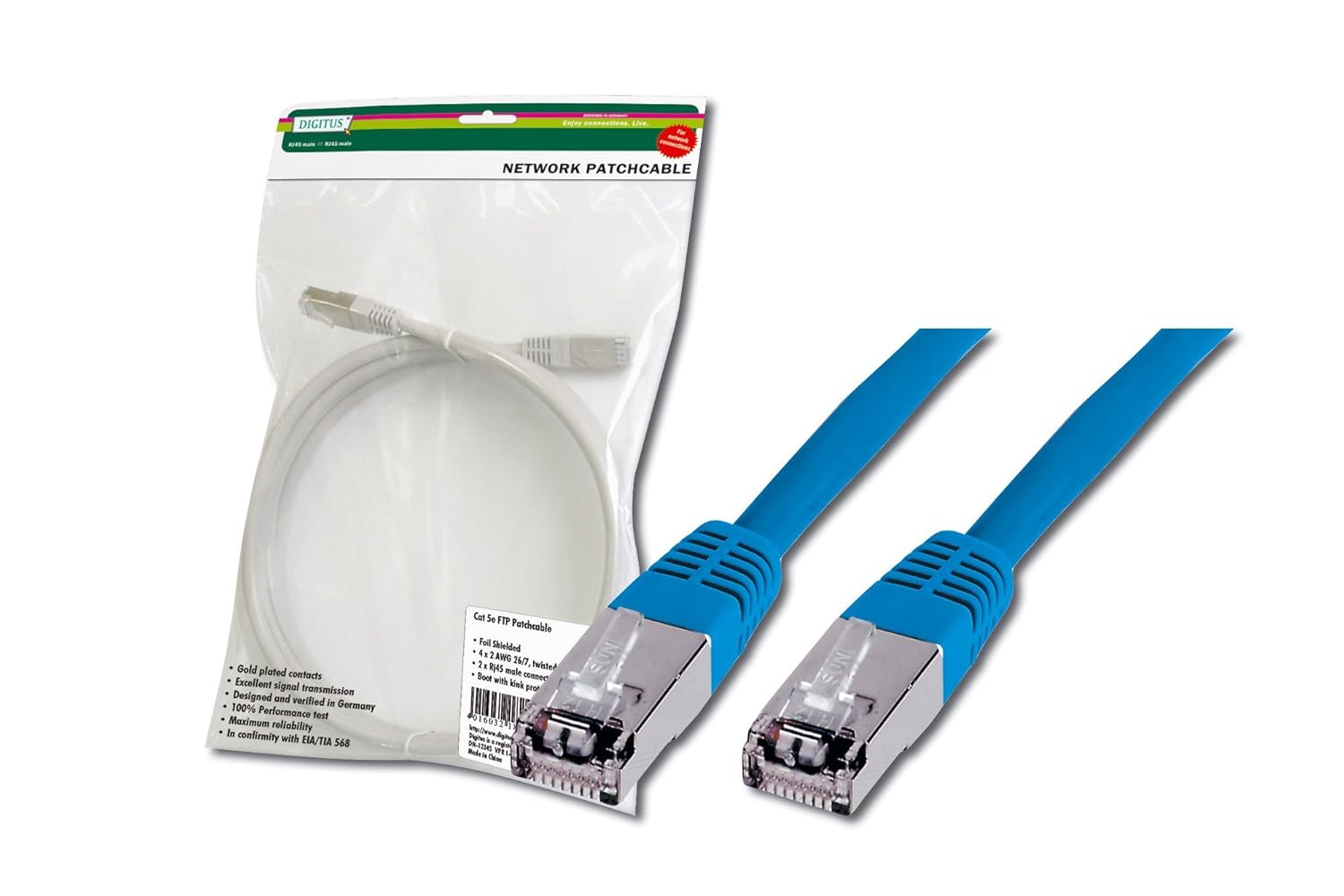 Digitus CAT 5e SF-UTP Patch Cable, 3m, Network LAN DSL Ethernet Cable, PVC, AWG 26/7, Blue