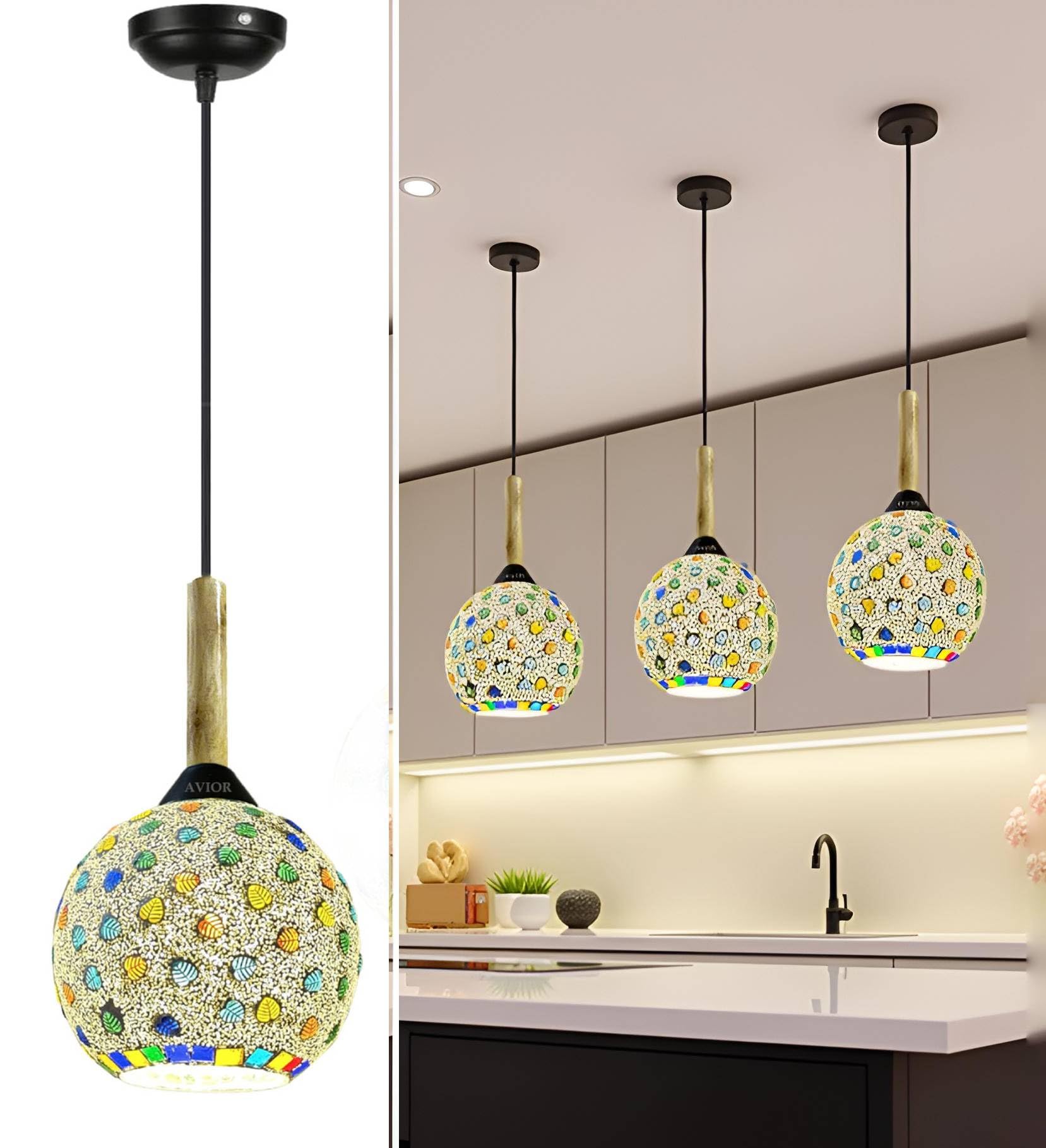 Avior Hanging Lights for Kitchen Arch/Island, Ceiling Pendant Lamp for Living Room and Restaurants Lights, Hallway (Multi, Single 1Pc)-image-17