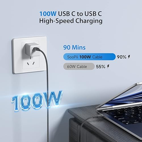 Miniatura 2 de SOOPII Cable USB C a USB C de 100 W PD 10 pies Cable tipo C con indicador LED inteligente para lPhone 1515 Pro15 Plus15 Pro Max, lPad AirlPad Pro,
