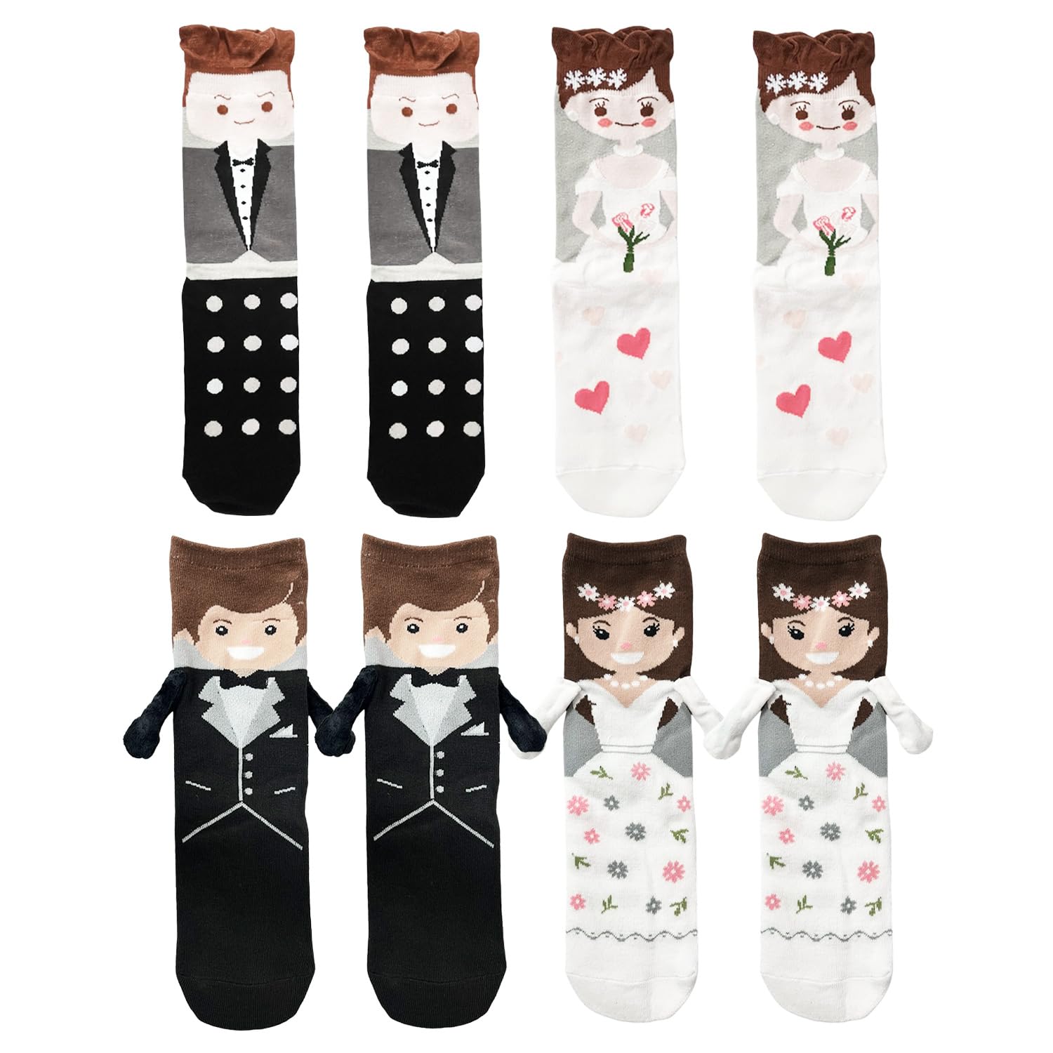 Rnskfg Unisex Black 4 Pairs Of Wedding Socks, Bride And Groom Socks, Valentine's Day Mid-Tube Cotton Socks, Creative Couple Socks, Wedding Gifts (, White).