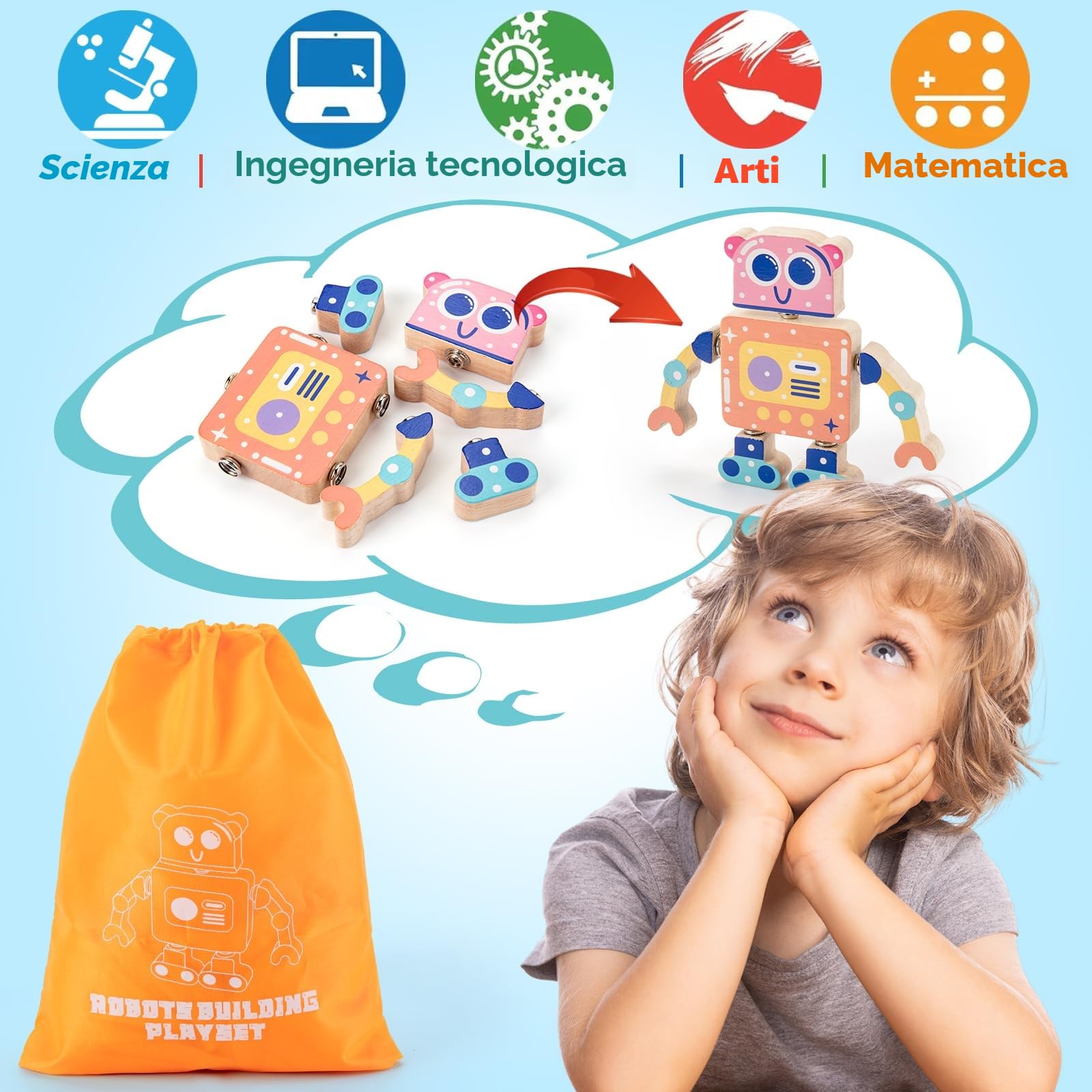SEMKOTREE Blocchi Giochi Montessori 3 Anni, Giochi Educativi Costruzioni per Bambini con Bottoni, Abilità Motorie Attrezzi Giocattolo Bambini, Giochi in Legno Regalo Bambino 3 4 5 6 Anni